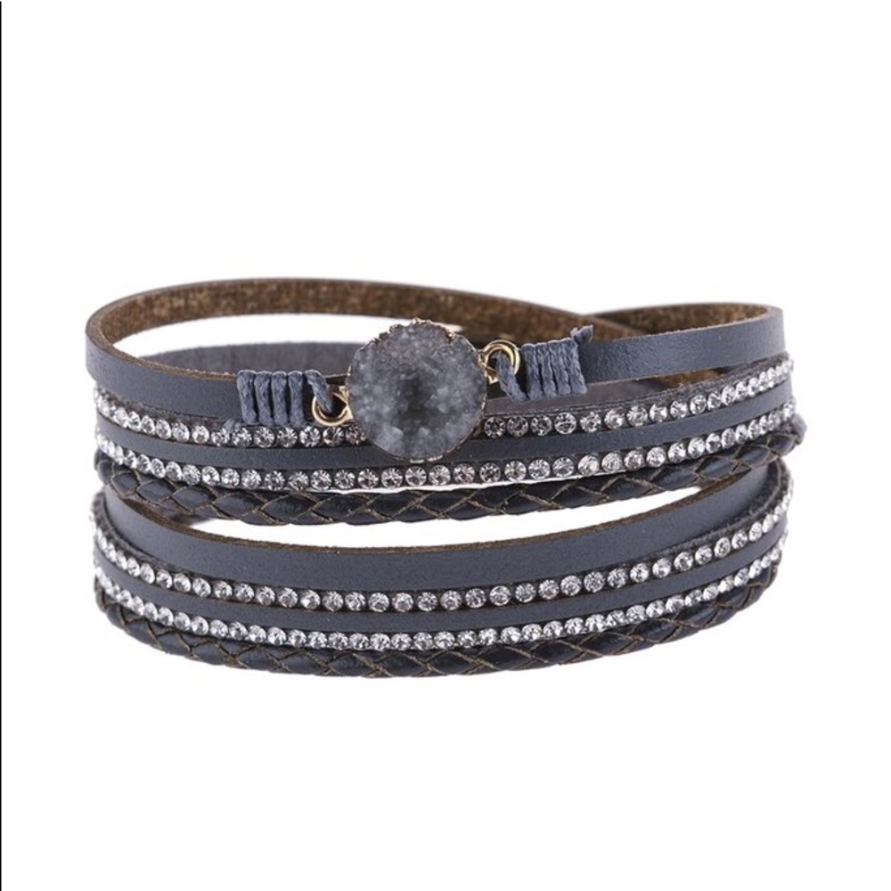 RHINESTONE ENCRUSTED DRUZY WRAP BRACELET